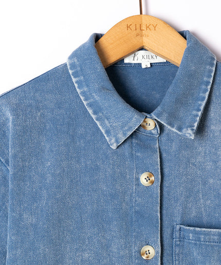 Robe jeans grande poche manches longues