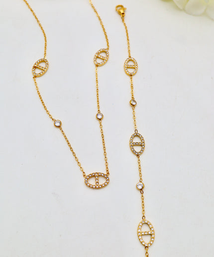 Bracelet - Strass et Zircons, 3 Ovales Ajourées