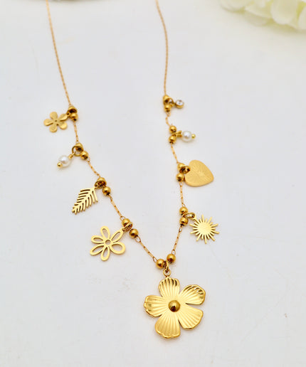 Bracelet chaîne fine - Charms fleur, soleil et coeur