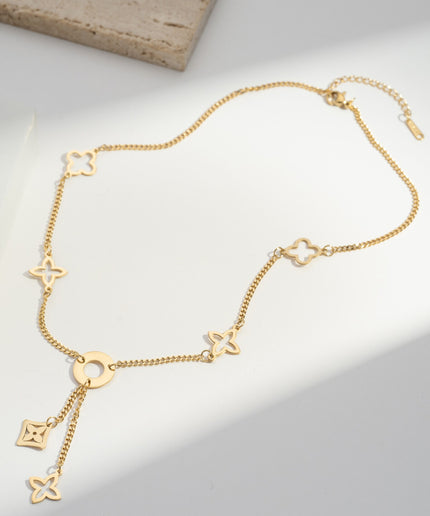 Collier doré acier inoxydable motifs géométriques floraux tendance