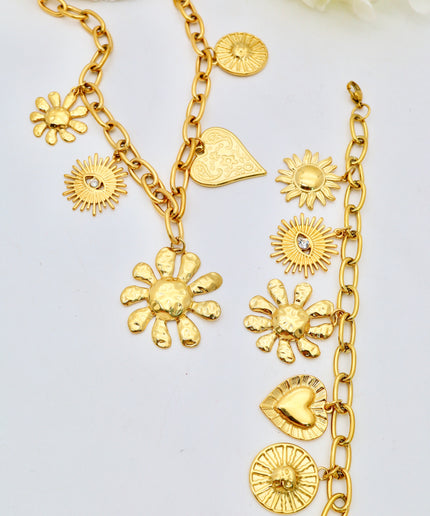 Bracelet - Charms Fleur, coeur, oeil