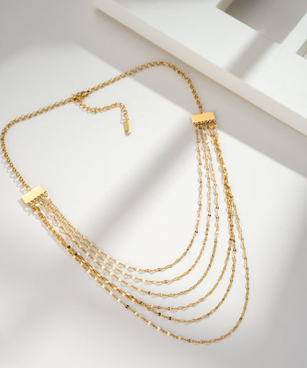 Collier multi-rangs doré en acier inoxydable avec chaînes fines et réglables