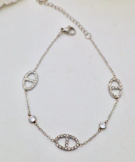 Bracelet - Strass et Zircons, 3 Ovales Ajourées