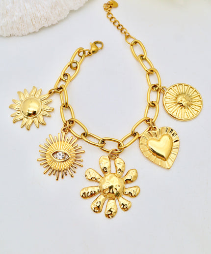Bracelet - Charms Fleur, coeur, oeil