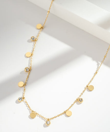 Collier Doré Pampilles Rondes Perles Claires Acier Inoxydable
