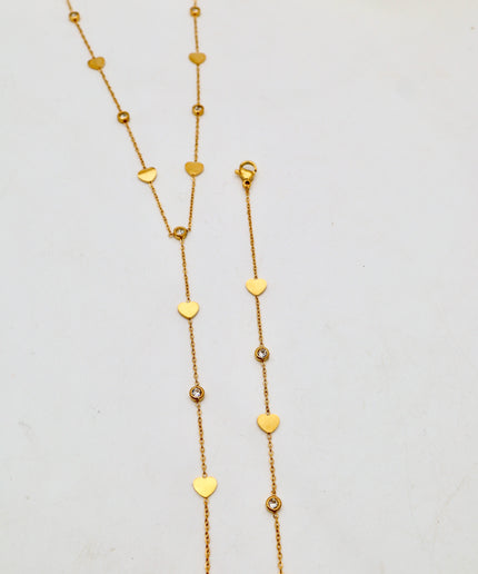 Bracelet Chaîne fine - Zircons et coeurs