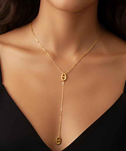 Collier Y chaîne fine - motifs ovales ajourés