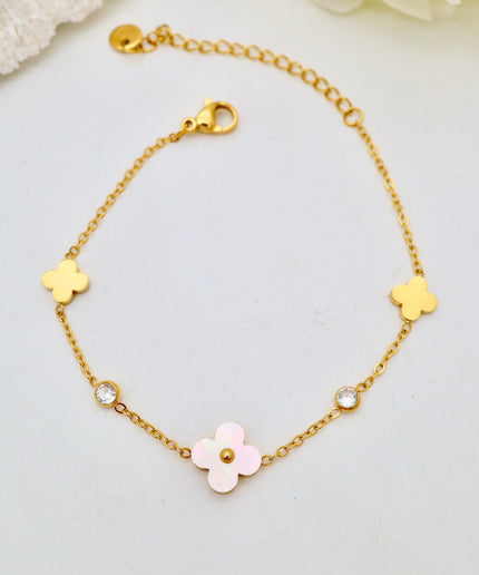 Bracelet - Zircons et trèfles nacrés