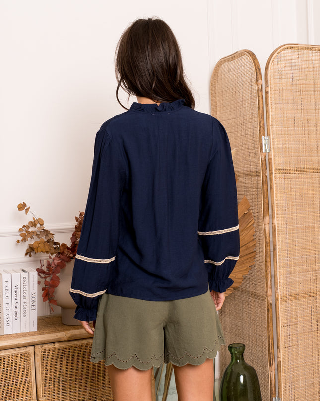 Blouse marine brodée