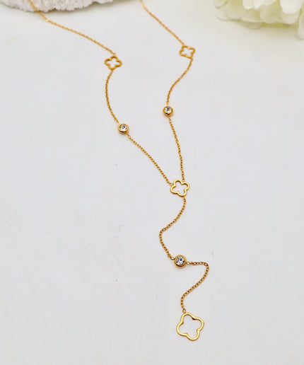 Collier Y - Zircons et trèfles ajourés