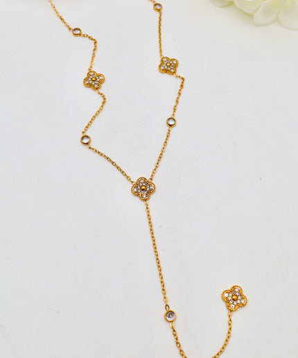 Collier Y - Zircons et Strass trèfles