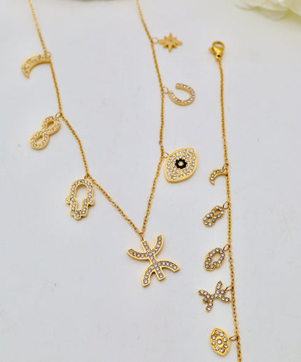 Parure collier et bracelet chaîne fine - charms Chances