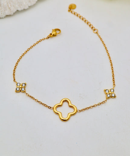 Bracelet Chaîne fine - Strass trèfles