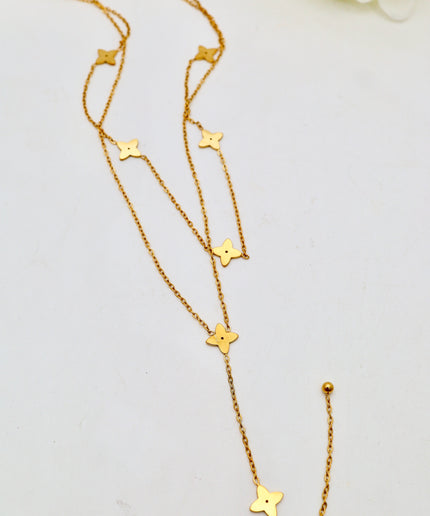 Collier Y double rang - trèfles