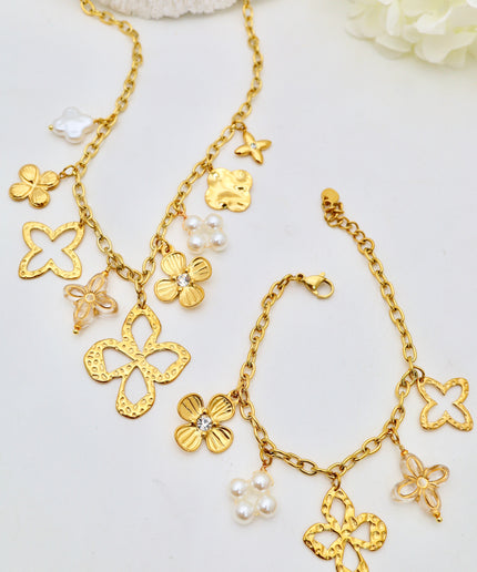 Parure collier et bracelet à fleur