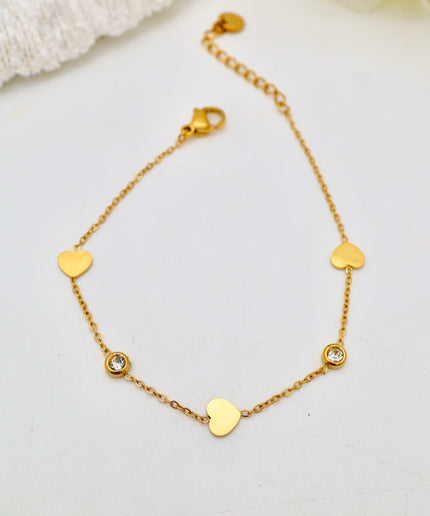 Bracelet Chaîne fine - Zircons et coeurs
