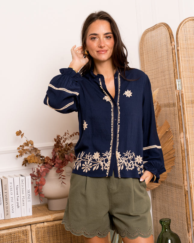 Blouse marine brodée