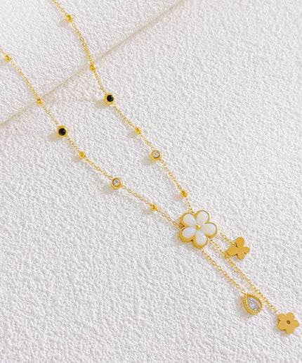 Collier Fleur Nacrée & Papillon Doré en Acier Inoxydable