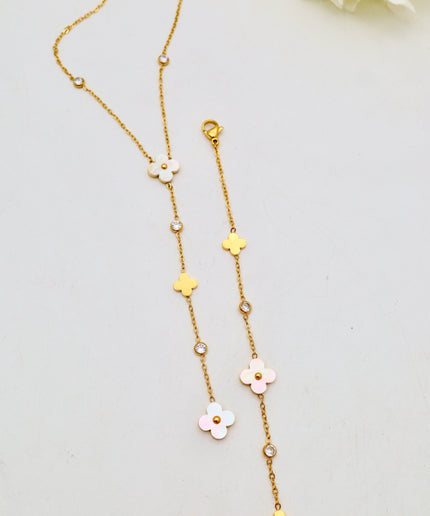 Bracelet - Zircons et trèfles nacrés