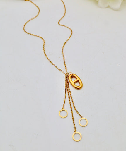 Collier chaîne fine - Médaillon ovale ajouré et 3 ronds