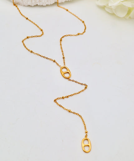 Collier Y chaîne fine - motifs ovales ajourés