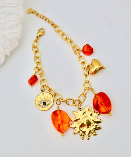 Bracelet colorée - Charms soleil, oeil et coeur