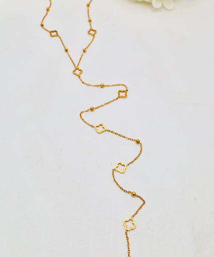 Collier Y long - motifs Trèfles ajourés