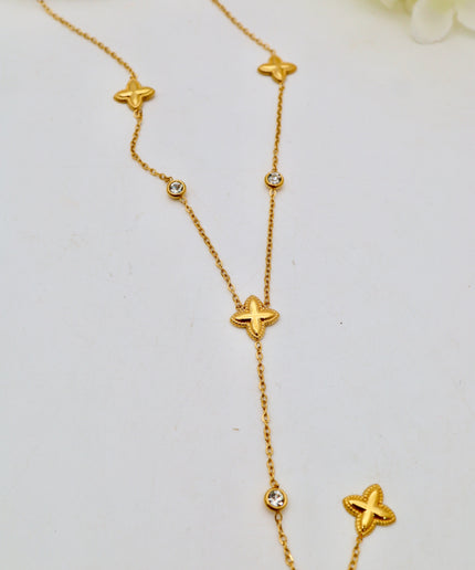 Collier Y - Zircons et trèfles