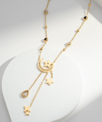 Collier doré céleste lune et étoiles en acier inoxydable