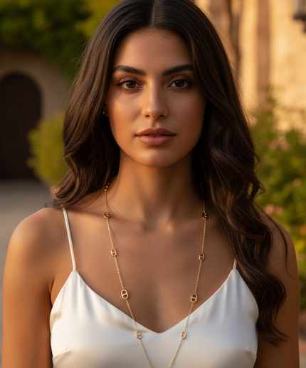 Sautoir chaîne fine - motifs Ovales ajourés