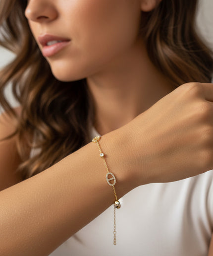 Bracelet - Strass et Zircons, 3 Ovales Ajourées