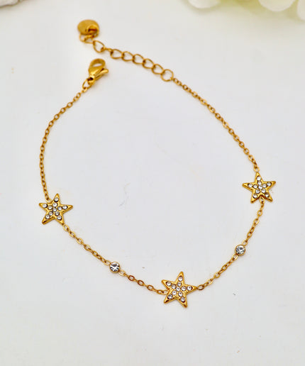 Bracelet chaîne fine - Strass étoiles