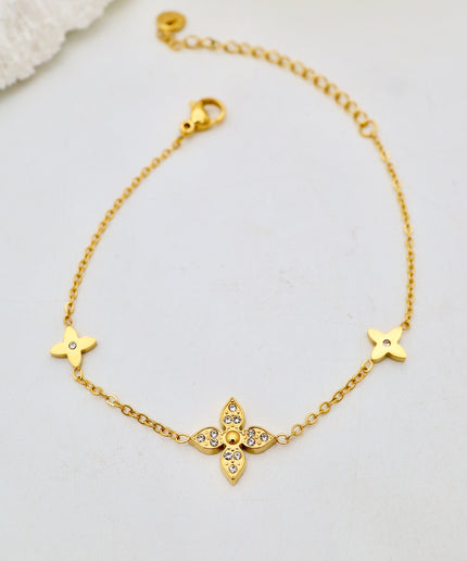Bracelet chaîne fine - Strass trèfles