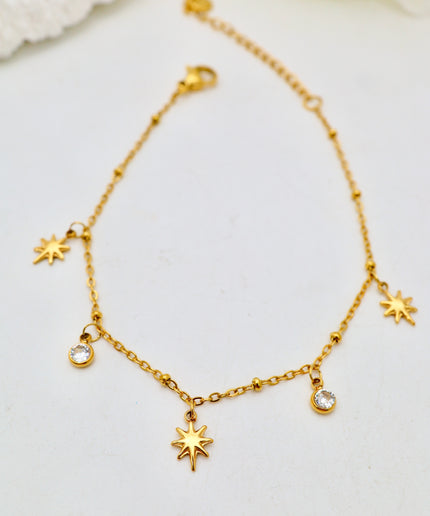 Bracelet chaîne fine - Charms Zircons et soleil